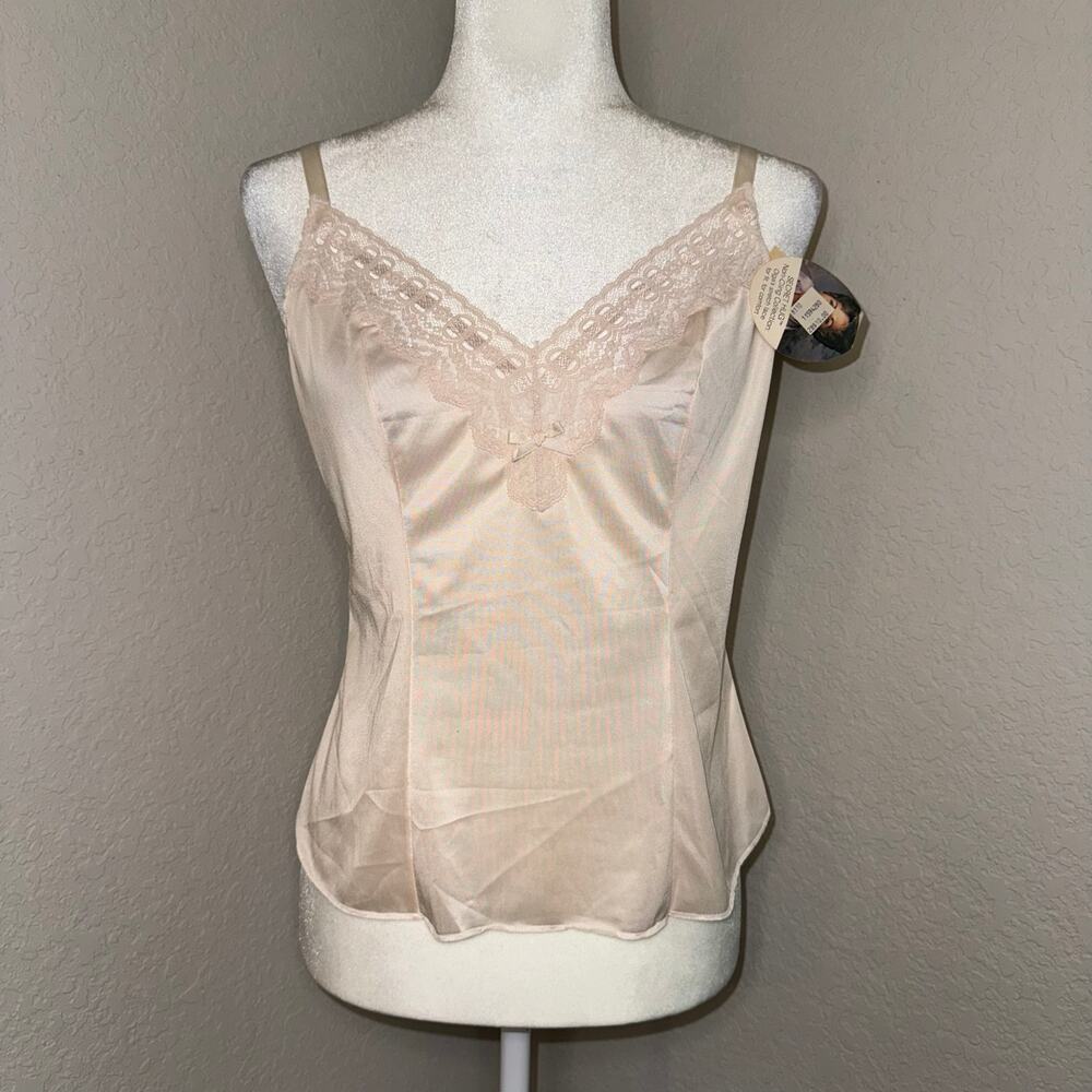 Vintage 1960s Olga Pale Blush Lace Satin‎ Cami Deadstock NWT Women's 34 / Small